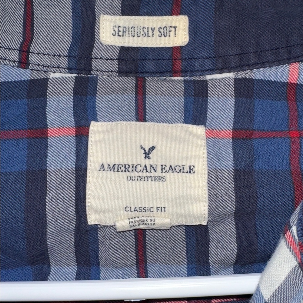 American Eagle Outfitters Navy and Red Plaid Shirt - Picture 3 of 5